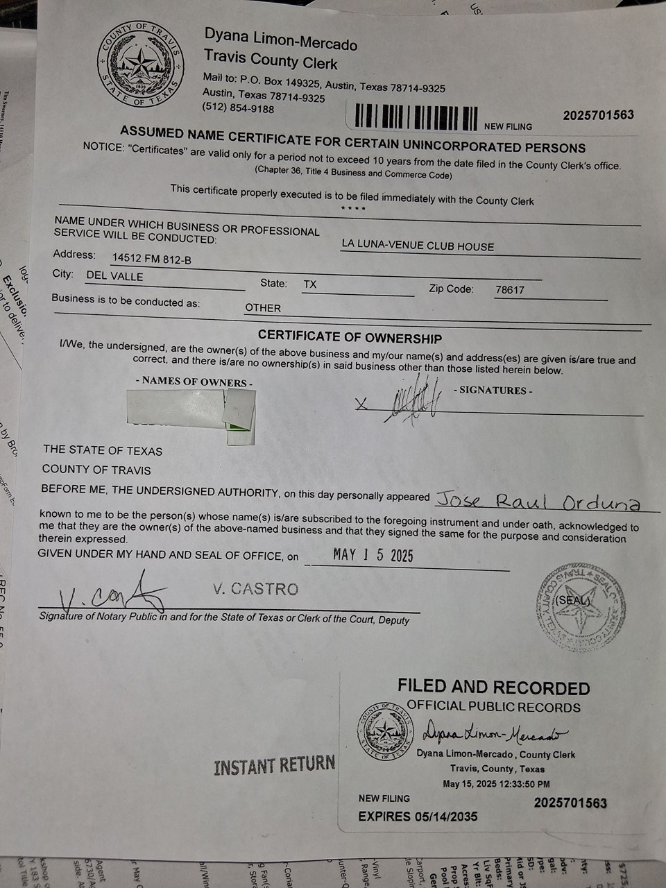 certificates of assumed name filed to operate business there.
